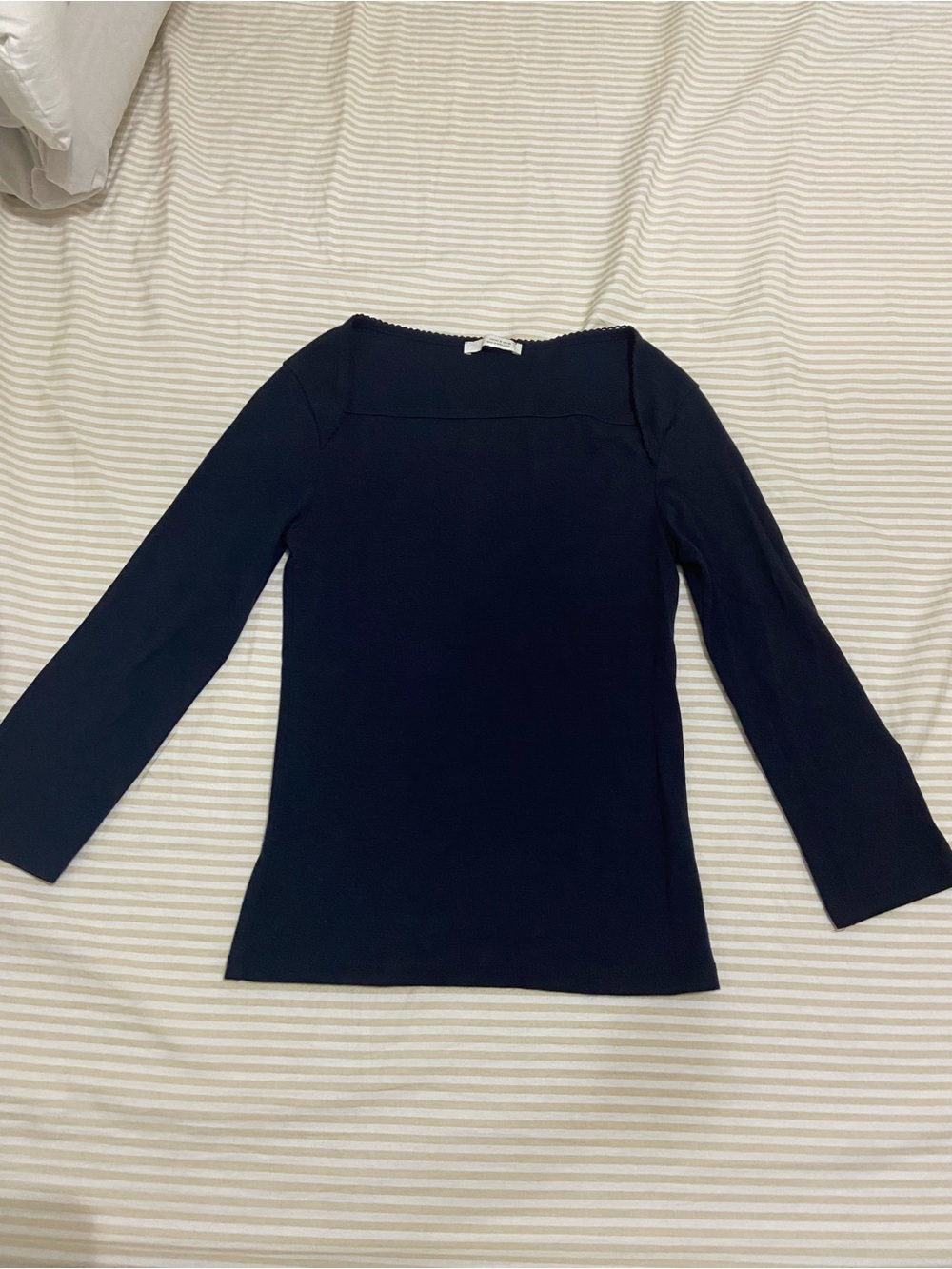 Zara Women's Navy 3/4 Sleeve Boatneck Top